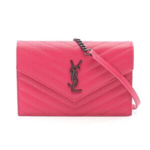 Yves Saint Laurent Monogram Envelope Shoulder Bag Leather Pink